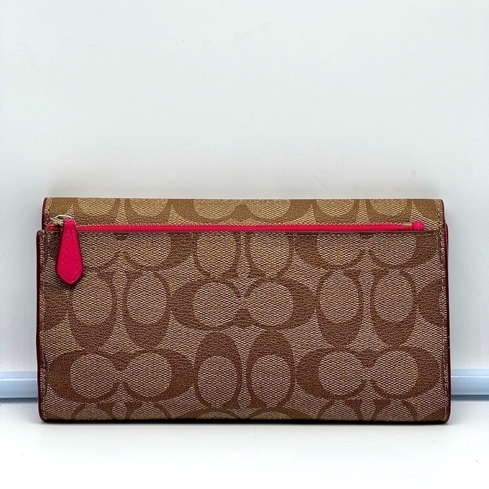 Coach brown leather signature Charlie C snap wallet pink interior A1532 … - Picture 6 of 16